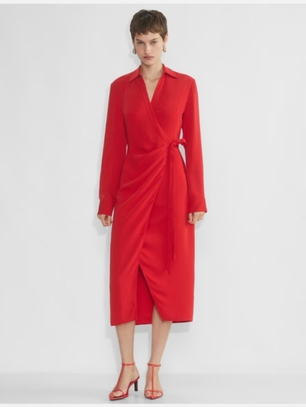 Aritzia Babaton Petra Matte Satin Wrap Tie Midi Dress Sz M Office Siren Holiday